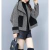 imagechouyatou Womens Casual Notched Collar Wool Blend Trench Coat Zip Up Wave Stripe Loose Short Blazer CoatGrey