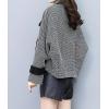 imagechouyatou Womens Casual Notched Collar Wool Blend Trench Coat Zip Up Wave Stripe Loose Short Blazer CoatGrey