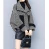 imagechouyatou Womens Casual Notched Collar Wool Blend Trench Coat Zip Up Wave Stripe Loose Short Blazer CoatGrey