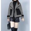 imagechouyatou Womens Casual Notched Collar Wool Blend Trench Coat Zip Up Wave Stripe Loose Short Blazer CoatGrey