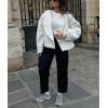 imagechouyatou Womens Cropped Wool Blend Pea Coat Open Front Business Casual Winter Short Wool Coat JacketWhite