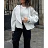imagechouyatou Womens Cropped Wool Blend Pea Coat Open Front Business Casual Winter Short Wool Coat JacketWhite