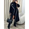 imagechouyatou Womens Elegant Embroidered Wool Coat Open Front Winter Long Wool Trench Coat OvercoatBlack