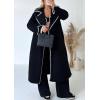 imagechouyatou Womens Elegant Embroidered Wool Coat Open Front Winter Long Wool Trench Coat OvercoatBlack