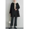 imagechouyatou Womens Fall Collarless Single Breasted Midi Long Wool Coat Business Casual Winter Pea CoatBlack