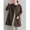 imagechouyatou Womens Fall Collarless Single Breasted Midi Long Wool Coat Business Casual Winter Pea CoatBrown