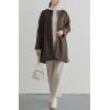 imagechouyatou Womens Fall Collarless Single Breasted Midi Long Wool Coat Business Casual Winter Pea CoatBrown