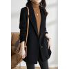 imagechouyatou Womens Fall Winter Wool Blend Coat Notched Collar Single Breasted Blazer Trench Coat with BeltBlack