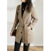 imagechouyatou Womens Fall Winter Wool Blend Coat Notched Collar Single Breasted Blazer Trench Coat with BeltKhaki