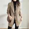 imagechouyatou Womens Fall Winter Wool Blend Coat Notched Collar Single Breasted Blazer Trench Coat with BeltKhaki