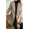 imagechouyatou Womens Fall Winter Wool Blend Coat Notched Collar Single Breasted Blazer Trench Coat with BeltKhaki