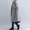 imagechouyatou Womens Herring Bone Striped Wool Blend Overcoat Elegant Dressy Lapel Single Breasted CoatBlack