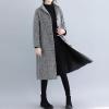 imagechouyatou Womens Herring Bone Striped Wool Blend Overcoat Elegant Dressy Lapel Single Breasted CoatBlack
