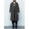 imagechouyatou Womens Winter Warm Notch Lapel Double Breasted Long Wool Coat OvercoatGrey