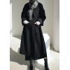 imagechouyatou Womens Winter Wool Coat Open Front Collarless Business Casual Midi Long Wool Trench CoatBlack