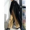 imagechouyatou Womens Winter Wool Coat Open Front Collarless Business Casual Midi Long Wool Trench CoatBlack