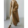 imagechouyatou Womens Winter Wool Coat Open Front Collarless Business Casual Midi Long Wool Trench CoatKhaki