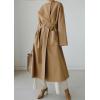 imagechouyatou Womens Winter Wool Coat Open Front Collarless Business Casual Midi Long Wool Trench CoatKhaki