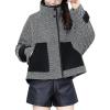 imagechouyatou Womens Casual Notched Collar Wool Blend Trench Coat Zip Up Wave Stripe Loose Short Blazer CoatGrey