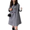 imagechouyatou Womens Contrast Color Collar Midi Long Wool Coat Warm Double Breasted Winter Pea CoatGrey