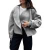 imagechouyatou Womens Cropped Wool Blend Pea Coat Open Front Business Casual Winter Short Wool Coat JacketGray