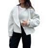 imagechouyatou Womens Cropped Wool Blend Pea Coat Open Front Business Casual Winter Short Wool Coat JacketWhite