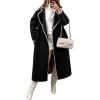 imagechouyatou Womens Elegant Embroidered Wool Coat Open Front Winter Long Wool Trench Coat OvercoatBlack