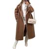 imagechouyatou Womens Elegant Embroidered Wool Coat Open Front Winter Long Wool Trench Coat OvercoatCoffee