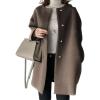 imagechouyatou Womens Fall Collarless Single Breasted Midi Long Wool Coat Business Casual Winter Pea CoatBrown