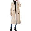 imagechouyatou Womens Fall Winter Notch Lapel Double Breasted Long Wool Pea Coat Overcoat with BeltApricot