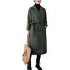 imagechouyatou Womens Fall Winter Notch Lapel Double Breasted Long Wool Pea Coat Overcoat with BeltArmy Green