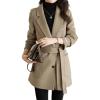 imagechouyatou Womens Fall Winter Wool Blend Coat Notched Collar Single Breasted Blazer Trench Coat with BeltKhaki