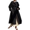 imagechouyatou Womens Winter Wool Coat Open Front Collarless Business Casual Midi Long Wool Trench CoatBlack