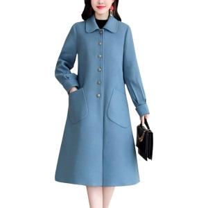 imagechouyatou Womens Elegant Collared Single Breasted Winter Long Wool Coat OvercoatBlue