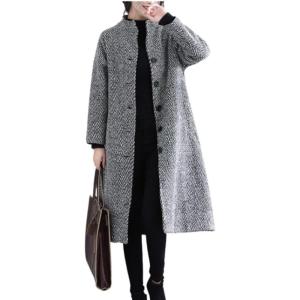 imagechouyatou Womens Herring Bone Striped Wool Blend Overcoat Elegant Dressy Lapel Single Breasted CoatBlack