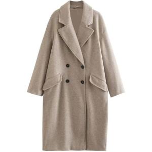 imagechouyatou Womens Winter Warm Notch Lapel Double Breasted Long Wool Coat OvercoatApricot