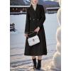 imagechouyatou Womens Double Breasted Midi Long Wool Notch Lapel Woolen Winter Trench Coat OvercoatBlack