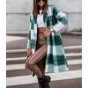 imagechouyatou Womens Double Breasted Wool Blend Plaid Peacoat Notched Lapel Casual Work Long Wool Trench Coat OvercoatGreen
