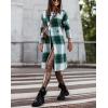 imagechouyatou Womens Double Breasted Wool Blend Plaid Peacoat Notched Lapel Casual Work Long Wool Trench Coat OvercoatGreen