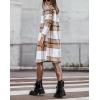 imagechouyatou Womens Double Breasted Wool Blend Plaid Peacoat Notched Lapel Casual Work Long Wool Trench Coat OvercoatKhaki Brown