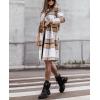imagechouyatou Womens Double Breasted Wool Blend Plaid Peacoat Notched Lapel Casual Work Long Wool Trench Coat OvercoatKhaki Brown