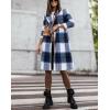 imagechouyatou Womens Double Breasted Wool Blend Plaid Peacoat Notched Lapel Casual Work Long Wool Trench Coat OvercoatNavy Blue
