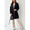 imagechouyatou Womens Elegant Double Breasted Midi Long Wool Pea Coat Work Dressy Casual Winter Trench CoatBlack