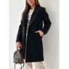 imagechouyatou Womens Elegant Double Breasted Midi Long Wool Pea Coat Work Dressy Casual Winter Trench CoatBlack