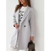 imagechouyatou Womens Elegant Double Breasted Midi Long Wool Pea Coat Work Dressy Casual Winter Trench CoatGrey