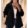 imagechouyatou Womens Elegant Lapel Double Breasted Wool Blend Overcoat Short Wool Pea Coat with PocketsBlack