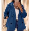 imagechouyatou Womens Elegant Lapel Double Breasted Wool Blend Overcoat Short Wool Pea Coat with PocketsBlue