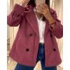 imagechouyatou Womens Elegant Lapel Double Breasted Wool Blend Overcoat Short Wool Pea Coat with PocketsDark Red