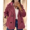 imagechouyatou Womens Elegant Lapel Double Breasted Wool Blend Overcoat Short Wool Pea Coat with PocketsDark Red