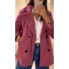 imagechouyatou Womens Elegant Lapel Double Breasted Wool Blend Overcoat Short Wool Pea Coat with PocketsDark Red